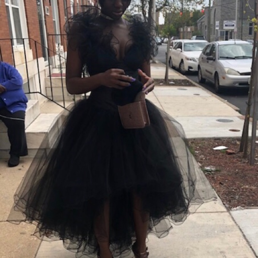 Black Ruffle Prom Dress - Picture 2 of 2